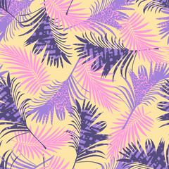 Fototapeta na wymiar Trend summer seamless pattern with tropical green black plants . Floral pattern.Trendy summer Hawaii print. Creative abstract background. Jungle leaves. Exotic wallpaper.