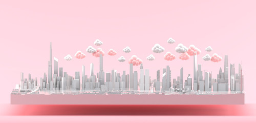 Big city on a pink background.-3d rendering..