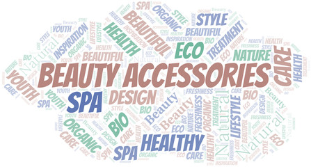 Beauty Accessories word cloud collage made with text only.