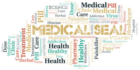 Medical Seal word cloud collage made with text only.