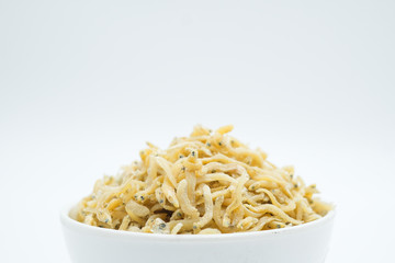 Dried Anchovies shot in a white isolated background