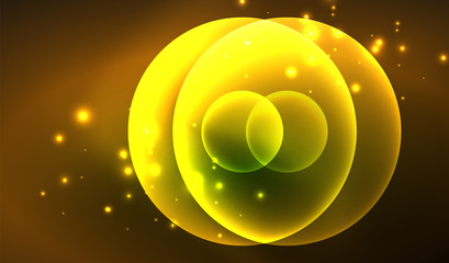 Glowing neon shiny transparent abstract geometric shapes with light effects. Techno futuristic vector abstract background For Wallpaper, Banner, Background, Card, Book Illustration, landing page