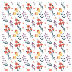 Seamless pattern with flowers and leaves white background. Vector illustration