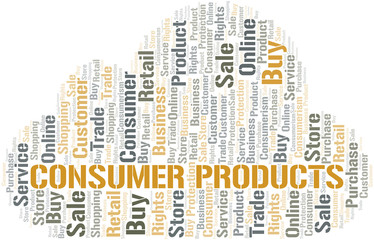 Consumer Products word cloud collage made with text only.