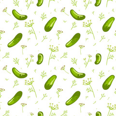 seasoning pickles cucumber with dill / seamless vector pattern