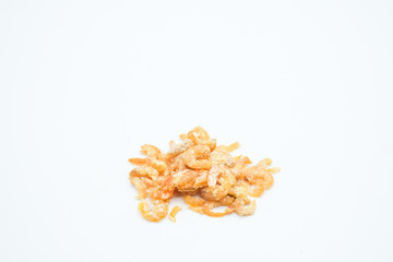 Dried shrimp shot in a white isolated background