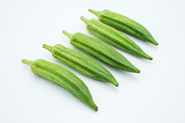 Okra or ladies' fingers or Abelmoschus esculentus shot in a white isolated background
