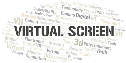 Virtual Screen word cloud collage made with text only.
