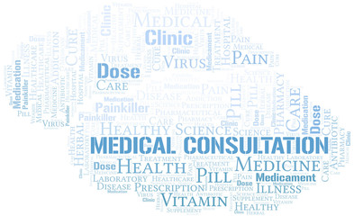 Fototapeta na wymiar Medical Consultation word cloud collage made with text only.