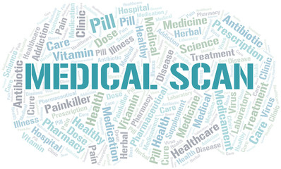 Medical Scan word cloud collage made with text only.