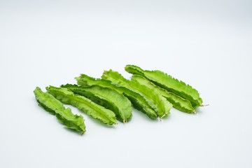 The winged bean , Psophocarpus tetragonolobus,shot in a white isolated background