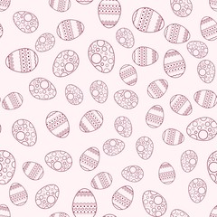 Vector seamless pattern with Easter eggs on a pink background. Ornamental image for Easter celebration. Picture for packaging and textiles.
