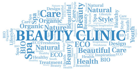 Fototapeta premium Beauty Clinic word cloud collage made with text only.