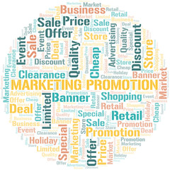 Obraz premium Marketing Promotion word cloud collage made with text only.