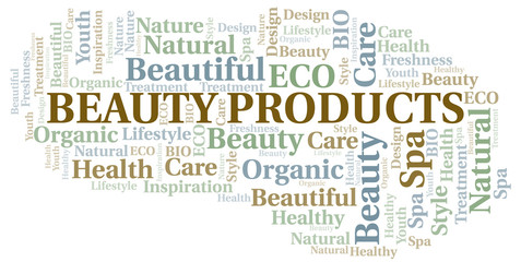 Obraz premium Beauty Products word cloud collage made with text only.