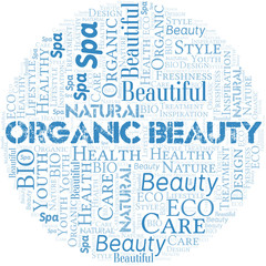 Organic Beauty word cloud collage made with text only.