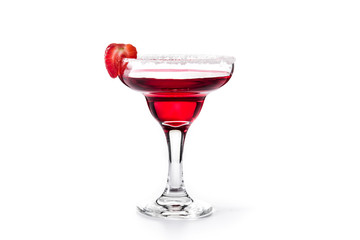 Strawberry cocktail drink in glass isolated on white background