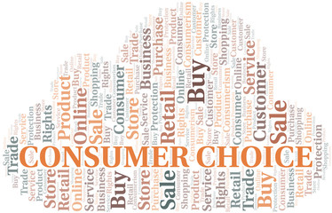 Consumer Choice word cloud collage made with text only.