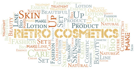 Fototapeta premium Retro Cosmetics word cloud collage made with text only.