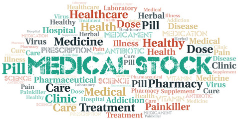 Medical Stock word cloud collage made with text only.