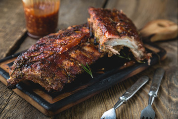 Baked pork ribs with sauce