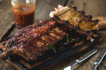 Baked pork ribs with sauce
