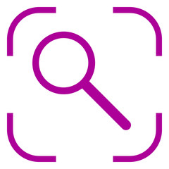 Magnifier, zoom icon in purple focus. White background