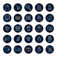 diamond and shopping online icon set, neon style