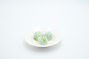 Onde-onde , a malay traditional cuisine, shot on a white isolated background.