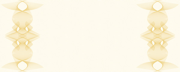 Two golden symmetric guilloches on ripple curves. Watermark design. Undulating subtle lines. Vector abstract background. Template for cheque, paper currency, passport, certificate, banknote. EPS10