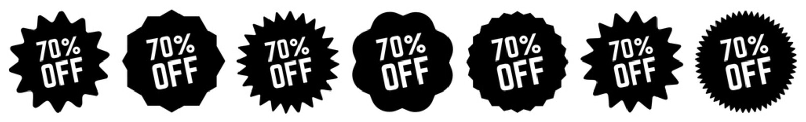 70 Percent OFF Discount Tag Black | Special Offer Icon | Sale Sticker | Deal Label | Variations