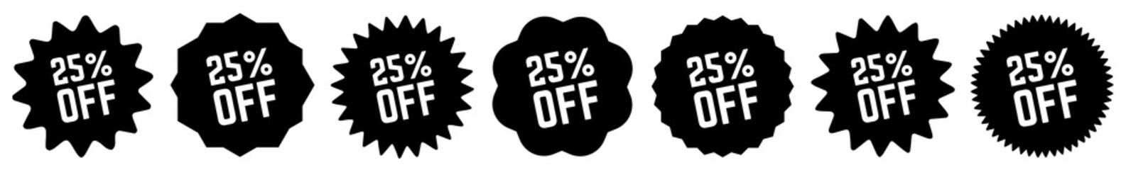 25 Percent OFF Discount Tag Black | Special Offer Icon | Sale Sticker | Deal Label | Variations