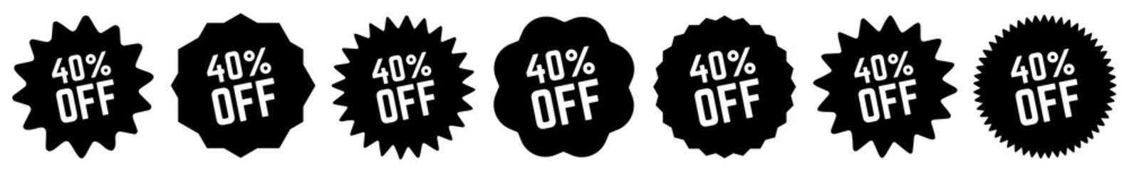40 Percent OFF Discount Tag Black | Special Offer Icon | Sale Sticker | Deal Label | Variations