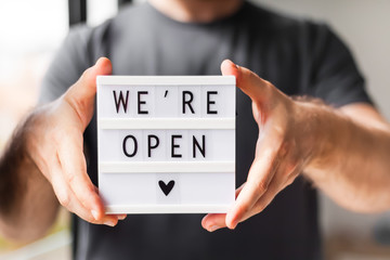 End of quarantine. Greeting message We're open