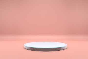 White podium or shelf on pink background, shelf to display the product