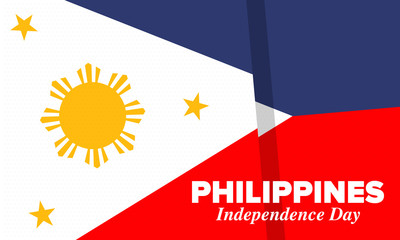 Philippines Independence Day. Celebrated annually on June 12 in Philippines. Happy national holiday of freedom. Philippines flag. South-East Asian country. Patriotic design. Vector poster
