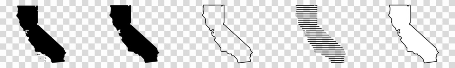 California Map Black | State Border | United States | US America | Transparent Isolated | Variations - obrazy, fototapety, plakaty