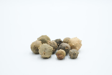 Quercus infectoria, the Aleppo oak or manjakani shot on a white isolated background.