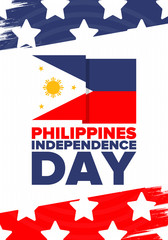 Philippines Independence Day. Celebrated annually on June 12 in Philippines. Happy national holiday of freedom. Philippines flag. South-East Asian country. Patriotic design. Vector poster