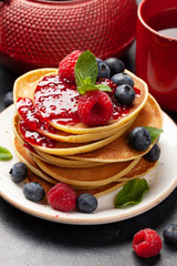 Delicious homemade pancakes with summer berries