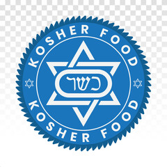 Blue kosher certification foods stamp, label, sticker or flat icons for apps or websites
