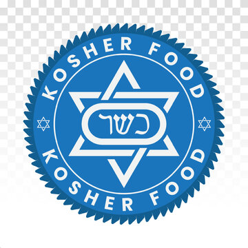 Blue kosher certification foods stamp, label, sticker or flat icons for apps or websites