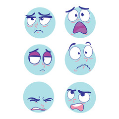 Blue emoticons. Expression of the character’s emotions.
