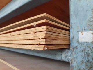 Stack of marine plywood on the rack