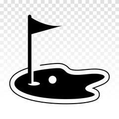 Golf course with flag or flagstick and golf ball flat icons on a transparent background