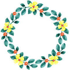 Watercolor Floral Wreath. Hand-painted Summer Wreath. Yellow flowers.