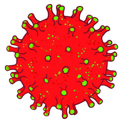 Fototapeta na wymiar Close-up of a corona virus. macro shot, red, green, spine, dangerous, isolated.
