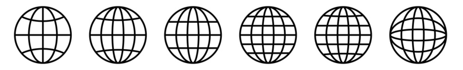 World Icon Black | Earth Illustration | Globe Symbol | Planet Logo | World Wide Web Sign | Isolated | Variations