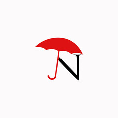 icon logo umbrella with letter n vector design	
