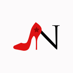 logo letter n with high heels vector design	